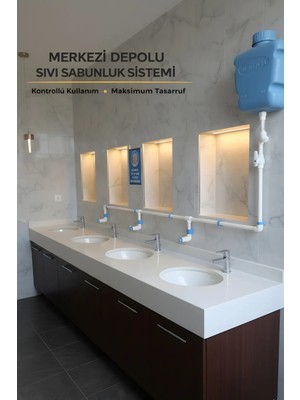 Hilal Kimya Merkezi Sistem Depolu Sabunluk Sistemi 10LT Butonlu Mavi 2 Musluklu