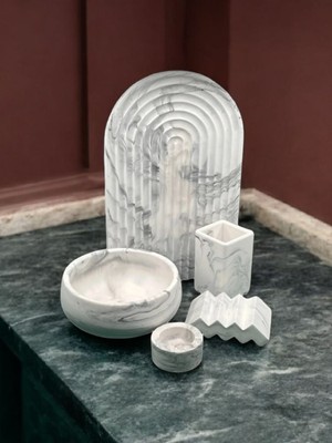 Feyza Design Şık Mermer Desenli Banyo Seti, Havluluk ve Diş Fırçalık Takımı