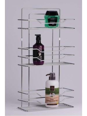 Feyza Design 3 Katlı Metal Krom Banyo Rafı ve Şampuanlık Organizer, Dikdörtgen Tasarım