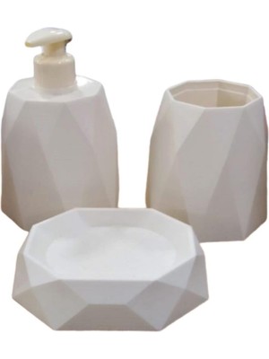 Feyza Design Şık ve Kullanışlı 3 Parça Plastik Banyo Seti, Bej Renkli, Modern Tasarım