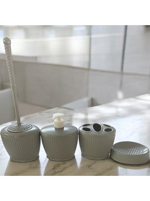 Feyza Design Şık 4'lü Banyo Seti, Sıvı Sabunluk, Diş Fırçalık, Tuvalet Fırçası, Katı Sabunluk