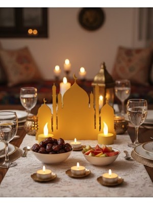 Efe Avm 3D Iki Mumlu Cami Dekor 2 Pilli LED Mum Hediyeli Masa Üstü Süs - Lisinya