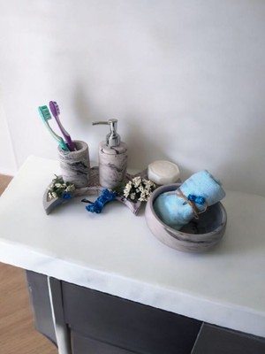 Feyza Design Modern Beton Banyo Seti, Hilal Tepsi ve Havluluk ile Şıklık Katın