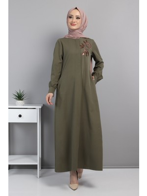 Missvalle Nakışlı Tesettür Ferace Yeşil 10773