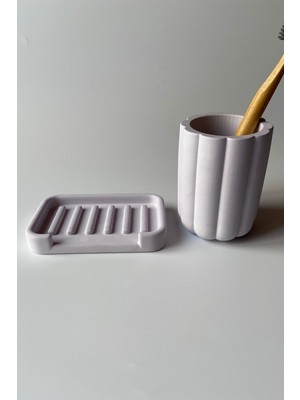 Feyza Design Modern Beton Lila Diş Fırçalık ve Sabunluk Seti, Şık ve Kullanışlıdır