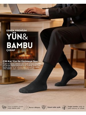 Bolero Erkek Premium Yün Bambu Kışlık Çorap Siyah