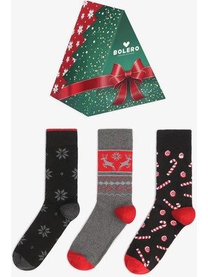 Bolero Erkek Hediyelik 3'lü Yılbaşı Çorap Kutulu