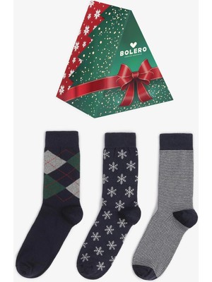 Bolero Erkek Hediyelik 3'lü Yılbaşı Çorap Kutulu