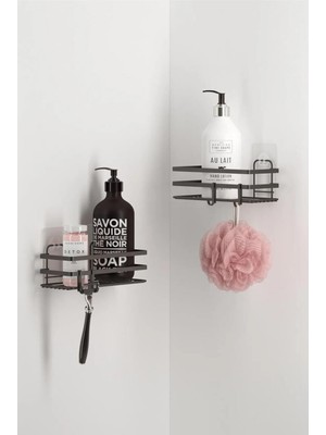 Feyza Design Yapışkanlı Siyah Banyo Rafı Çiftli Kanca ile Kullanım Kolaylığı