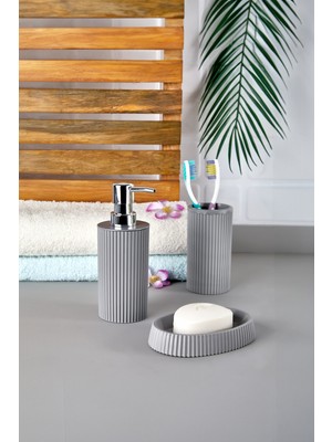 Feyza Design Modern 3'lü Plastik Banyo Aksesuar Seti, Sabunluk ve Diş Fırçalık