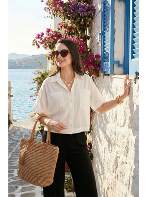 Lela  Regular Fit Cep Detaylı Kısa Kollu Gömlek Bayan Gömlek 6778568