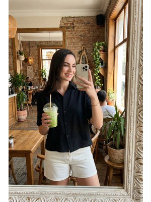 Lela  Regular Fit Göğüs Cepli Kısa Kollu Gömlek Bayan Gömlek 6779324