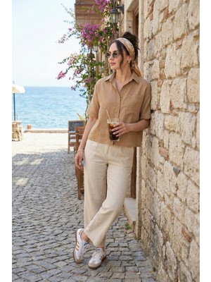 Lela  Regular Fit Göğüs Cepli Kısa Kollu Gömlek Bayan Gömlek 6779324