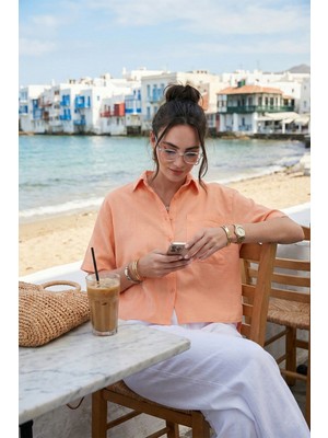 Lela  Regular Fit Göğüs Cepli Kısa Kollu Gömlek Bayan Gömlek 6779324