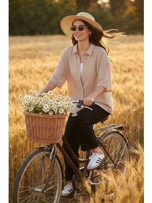 Lela Pamuklu Regular Fit Yırtmaçlı Kısa Kollu Gömlek Kadın Gömlek CF25S166965