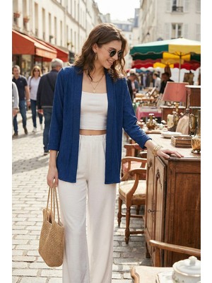 Lela Yakası ve Kolu Katlı Gofre Kimono Hırka Bayan Hırka 5869014