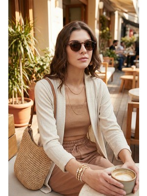 Lela  Yakası ve Kolu Katlı Gofre Kimono Hırka Bayan Hırka 5869014