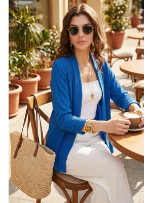 Lela  Yakası ve Kolu Katlı Gofre Kimono Hırka Bayan Hırka 5869014