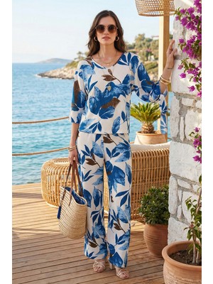Lela Desenli Regular Fit Truvakar Kol V Yaka Alt-Üst Takım Bayan Takım 5865357