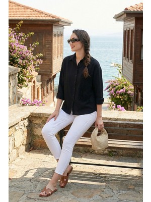 Lela Regular Fit Güpürlü Cep Detaylı Uzun Kollu Gömlek Bayan Gömlek 6773215