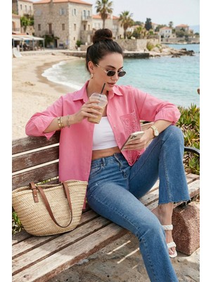 Lela Regular Fit Güpürlü Cep Detaylı Uzun Kollu Gömlek Bayan Gömlek 6773215