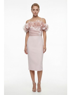 Lafaba Kadın Pudra Yakası Gül Detaylı Söz Nişan Nikah Abiye Elbise