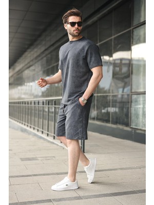 Madmext Füme Batik Desenli Overfit Şort T-Shirt Takım E7357