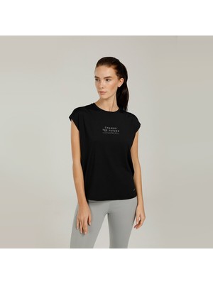 Lumberjack CT686 Vera Slogan T-Shirt Siyah Kadın Kısa Kol T-Shirt