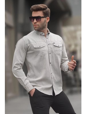 Madmext Taş Rengi Rahat Kalıp Gabardin Erkek Gömlek 6810