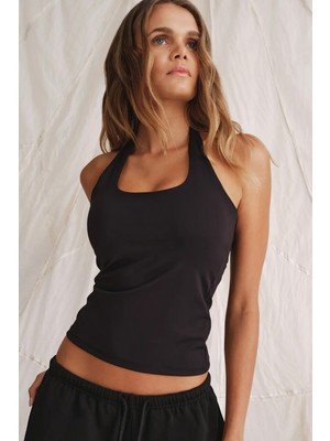 Madmext Siyah Halter Yaka Kadın Atlet MG2680