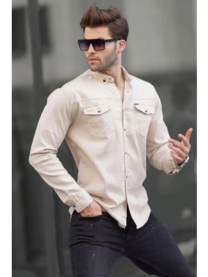 Madmext Bej Rahat Kalıp Gabardin Erkek Gömlek 6810