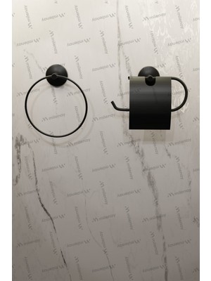 Feyza Design Siyah Ekonomik 2'li Banyo Seti, Montajlı Kapaklı Kağıtlık ve Havluluk