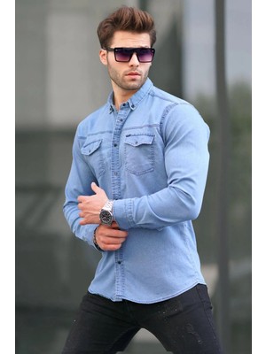 Madmext Buz Mavisi Rahat Kalıp Gabardin Erkek Gömlek 6810