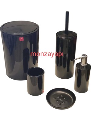 Feyza Design Şık Siyah Banyo Seti, 5 Parça, Modern ve Fonksiyonel Tasarım