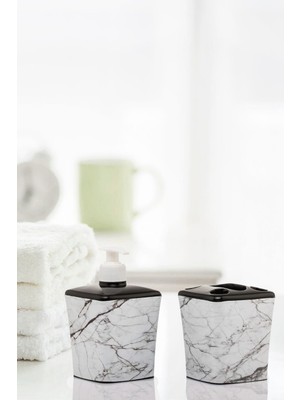 Feyza Design Iki Parça Beyaz Mermer Desenli Banyo Aksesuar Seti