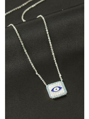 Zero Land Nrzsnt Kare Göz Zirkon Taşlı Kolye - Gümüş Rengi