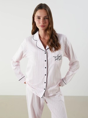 Lc Waikiki Yeni Sezon Gömlek Yaka Çizgili Kadın Pijama Takımı