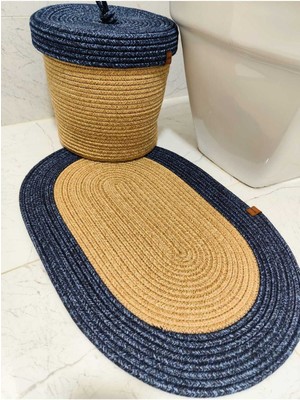 Feyza Design Şık Jüt Hasır 2'li Banyo Paspas Takımı 40X60 & 25X25, Sepetli Set
