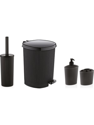 Feyza Design Şık Siyah 4 Parça Çizgili Banyo Seti, Ultra Lüks ve Kaliteli Tasarım