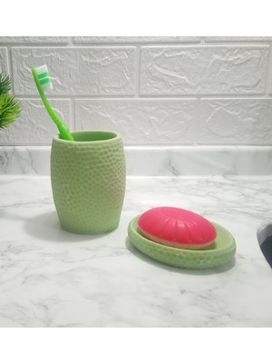 Feyza Design Yeşil Petek Model Sabunluk ve Diş Fırçalık Seti, Banyo Aksesuarı