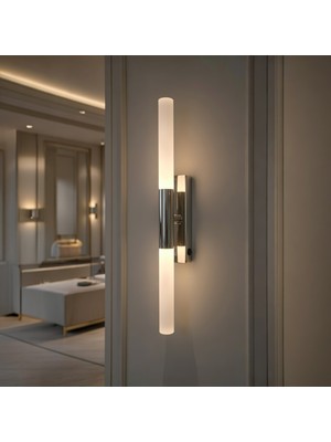 Perla Krom Modern Günışığı Ledli Pilli ve Elektrikli Duvar Apliği 1 Adet Pilli Duvar Aplik