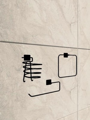 Feyza Design Siyah Yapışkanlı Kare Fön Makinesi ve Havluluk Seti, Şık ve Pratik Banyo Çözümü