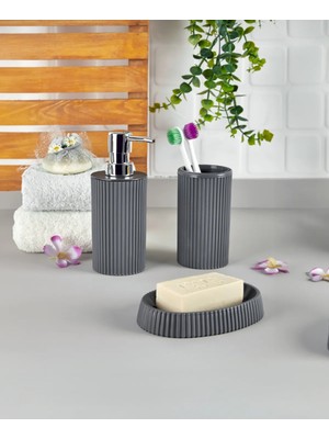 Feyza Design 3'lü Plastik Banyo Aksesuar Seti, Modern ve Şık Tasarım