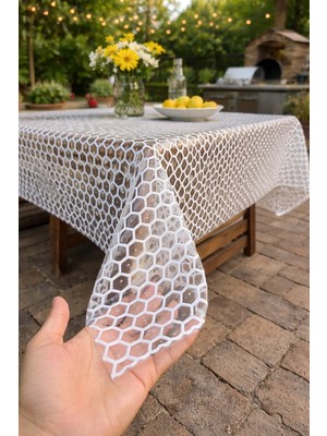 Hasır Lüx Pvc Silinebilir Krem Petek Desenli Muşamba Sofra Bezi Hediyelik Çeyizlik Örtü