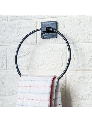 Feyza Design Kendinden Yapışkanlı Siyah Paslanmaz Metal Yuvarlak Havluluk