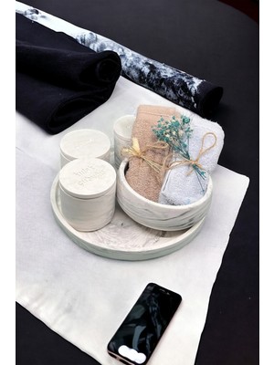 Feyza Design Şık Beton Banyo Seti, Havluluk ve Organizer ile Modern Tasarım