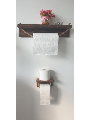 Feyza Design Doğal Ahşap Banyo Havluluk ve Tuvalet Kağıtlık Takımı