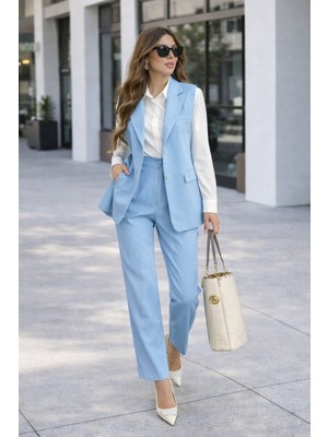 Madame Melek Zr Model Marka Vatkalı Yelek Pantolon Takım - Havuç Pantolon Uzun Yelek Düz Renk Takım