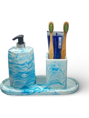 Feyza Design Şık 3 Parça Mermer Temalı Beton Banyo Aksesuar Seti