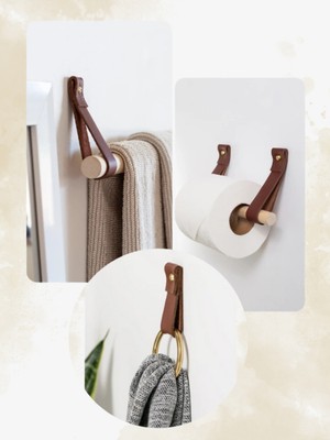 Feyza Design Şık ve Modern 3'lü Banyo Seti, Dayanıklı Suni Deri Tasarımıyla